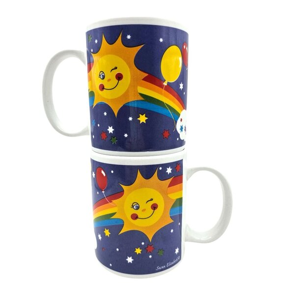 Whimsical Sun Rainbow & Balloon Mugs Set Of 2 Susan Elizabeth - Picture 10 of 14